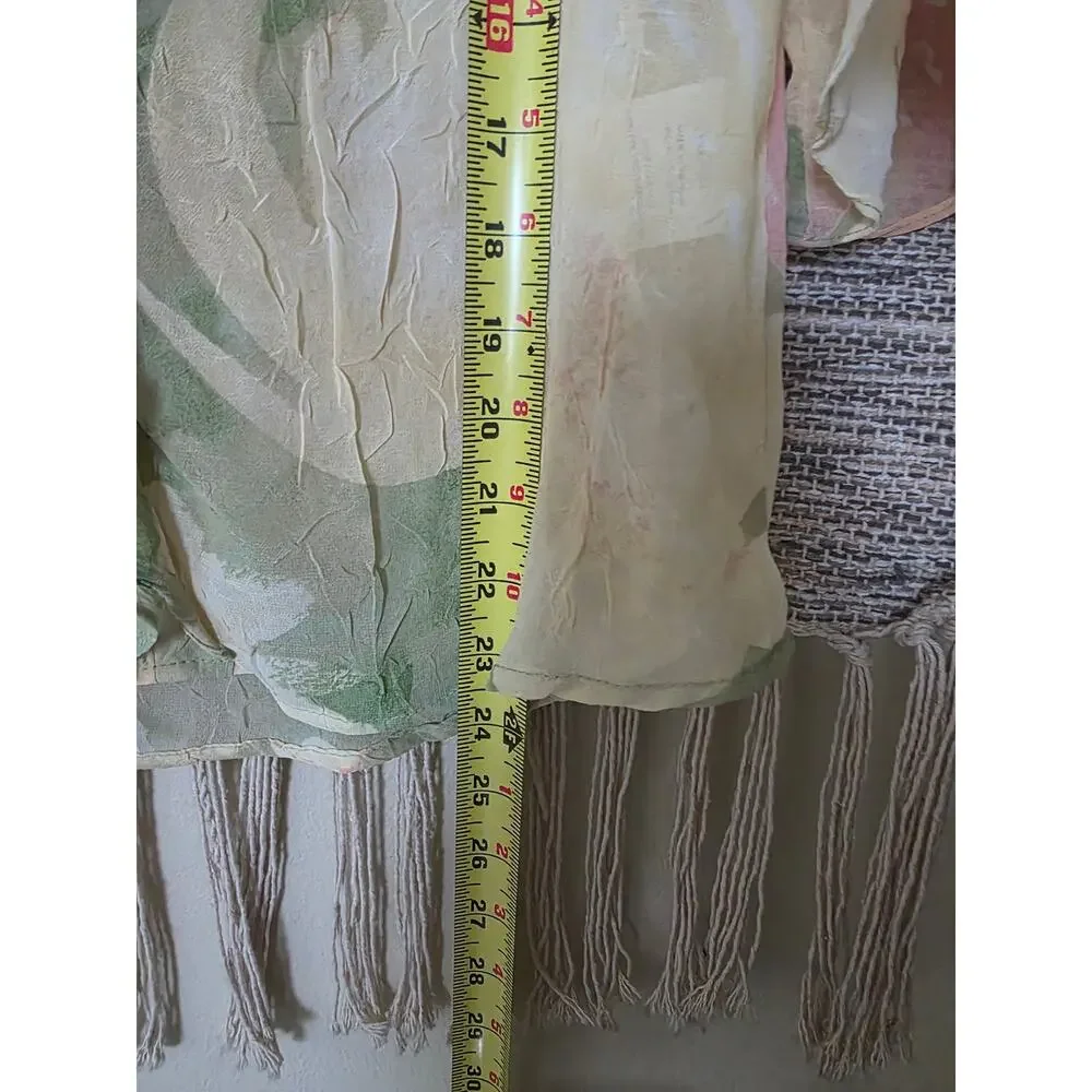 NWT Sara Michelle Sheer Floral Blouse Size S Green Pastel Ruffle Front